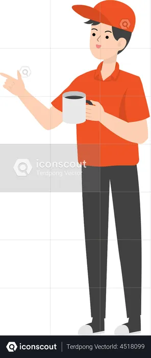 Delivery Man Drinking Coffee  Illustration