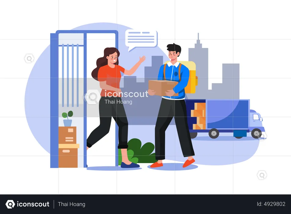 Delivery man giving delivery box to woman  Illustration