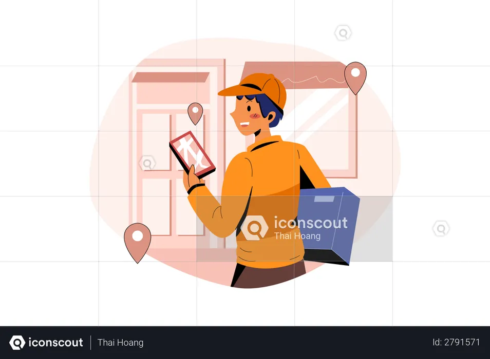 Delivery man giving delivery parcel to the owner  Illustration