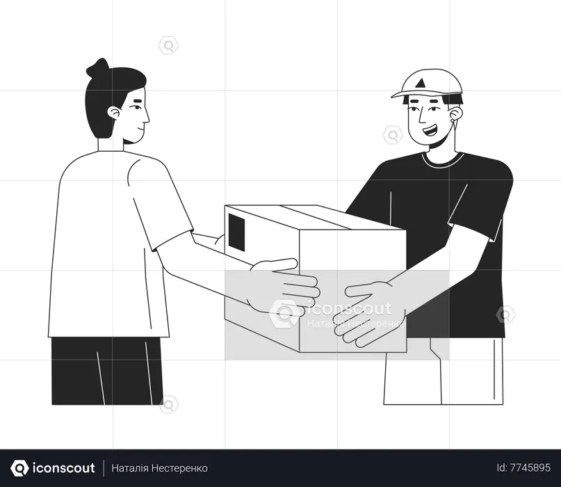 Delivery man giving package to mans  Illustration