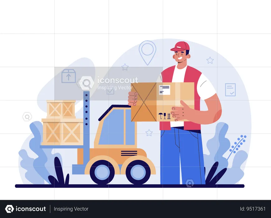 Delivery man  holding delivery box  Illustration