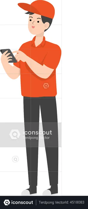 Delivery Man Holding Phone  Illustration