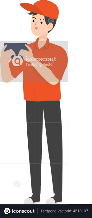 Delivery Man Holding Tablet  Illustration