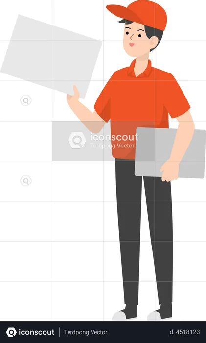 Delivery Man Holding White Paper  Illustration