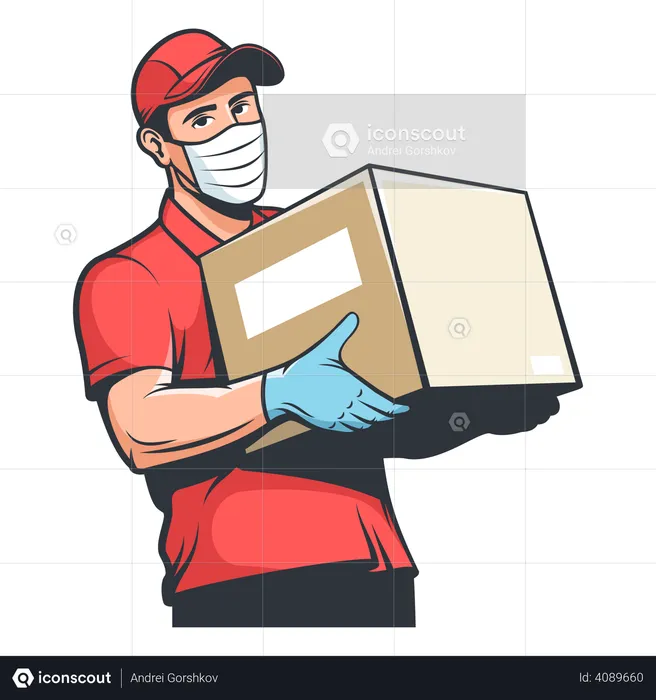 Premium Photo  Young delivery man in medical gloves and