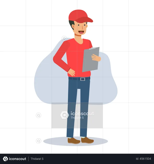 Delivery man is reading a delivery list  Illustration