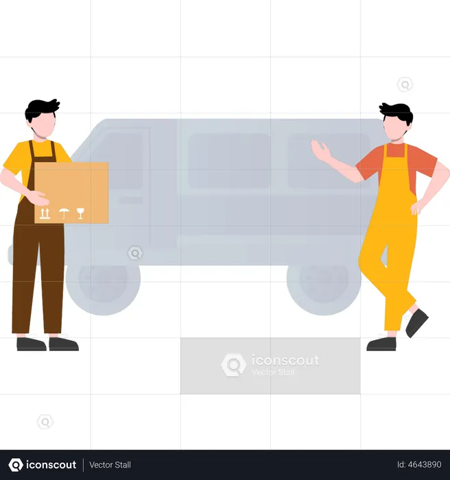Delivery man loading further deliveries into delivery truck  Illustration