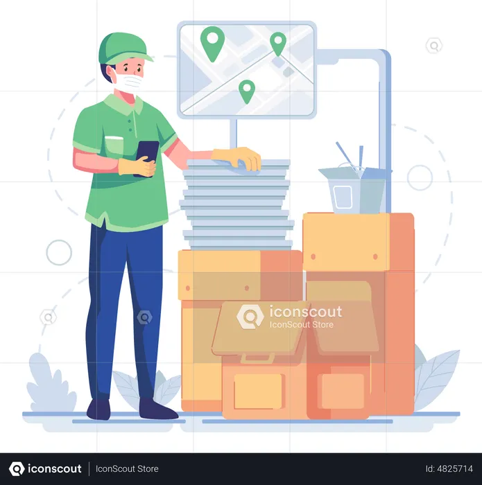 Delivery man picking up delivery for different locations  Illustration