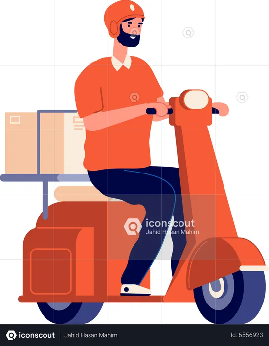 Delivery Man Ride Scooter  Illustration