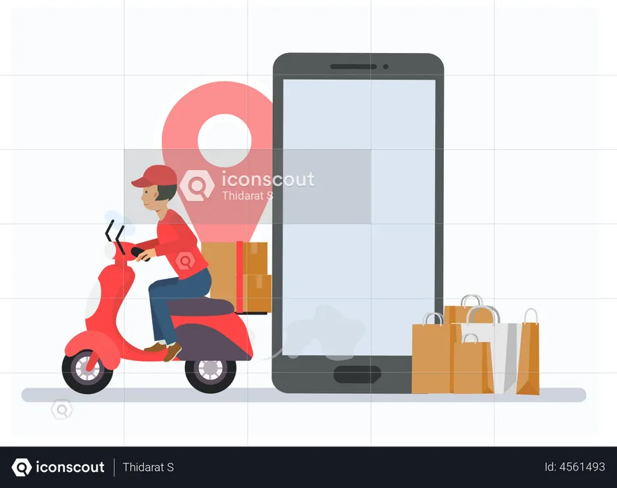 Delivery man riding a motorcycle  Illustration