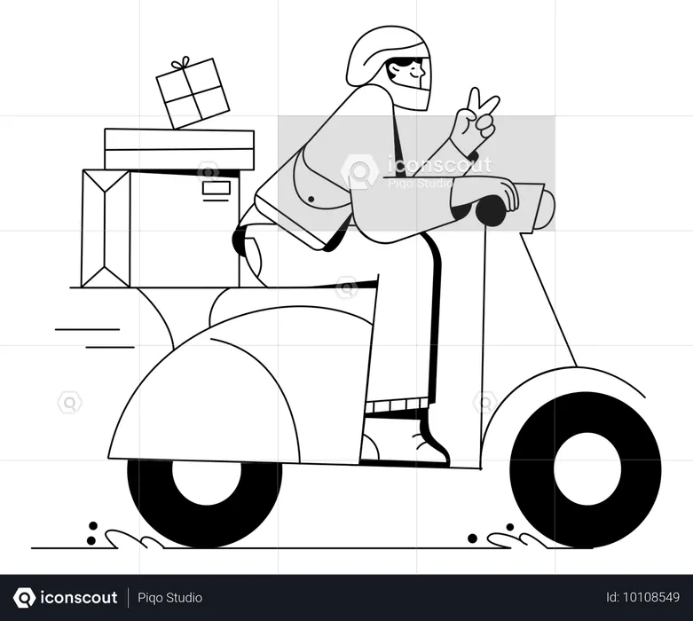 Delivery man riding scooter  Illustration