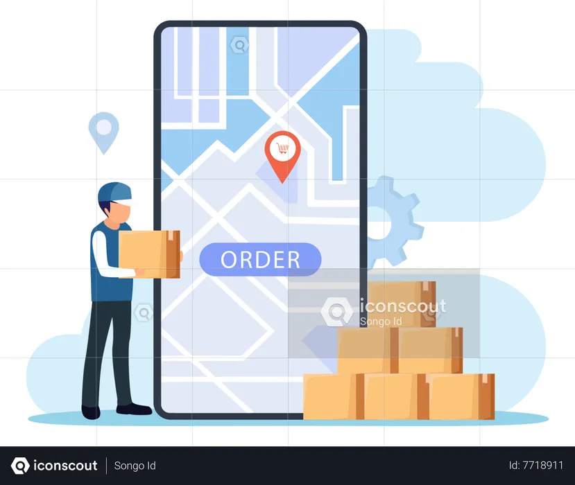 Delivery man sending package to customer  Illustration
