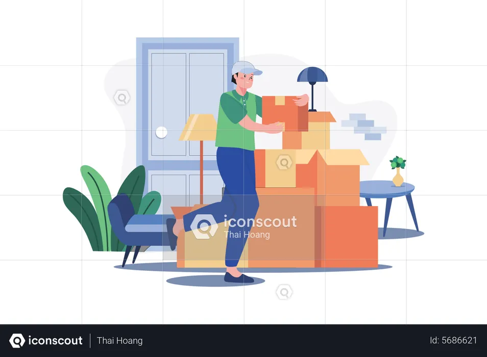 Delivery man shifting boxes  Illustration