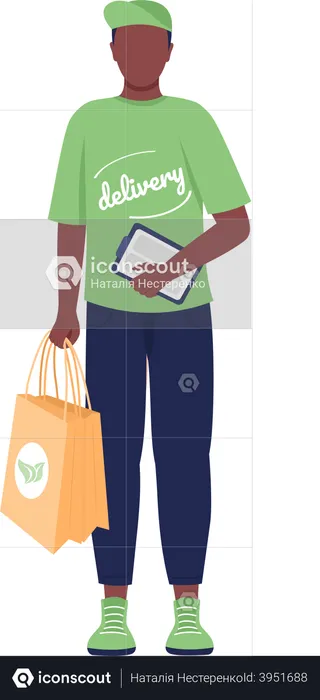 Delivery man standing while holding eco-friendly delivery bag  Illustration