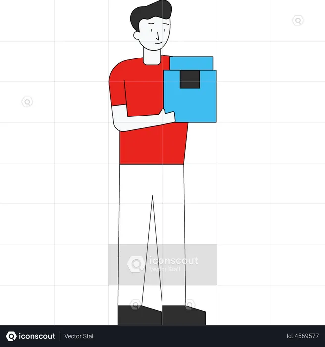 Delivery man standing with package  Illustration