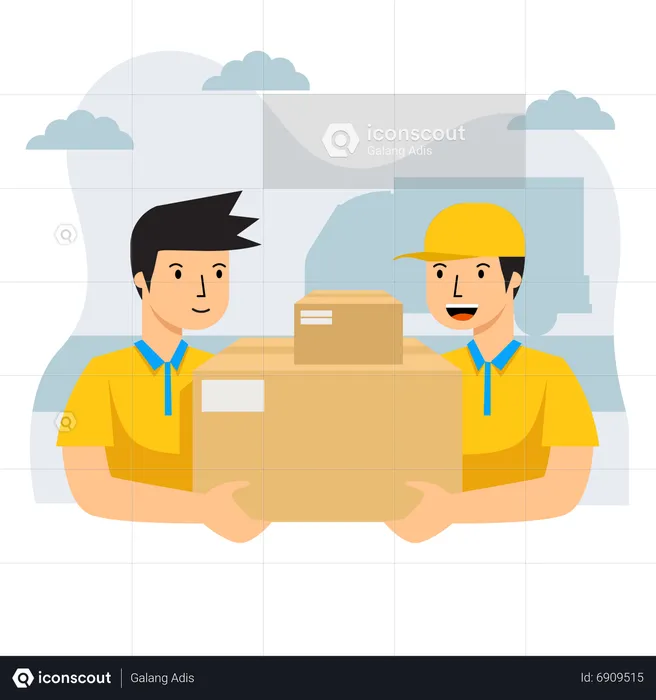 Best Delivery Man Teamwork Illustration download in PNG & Vector format