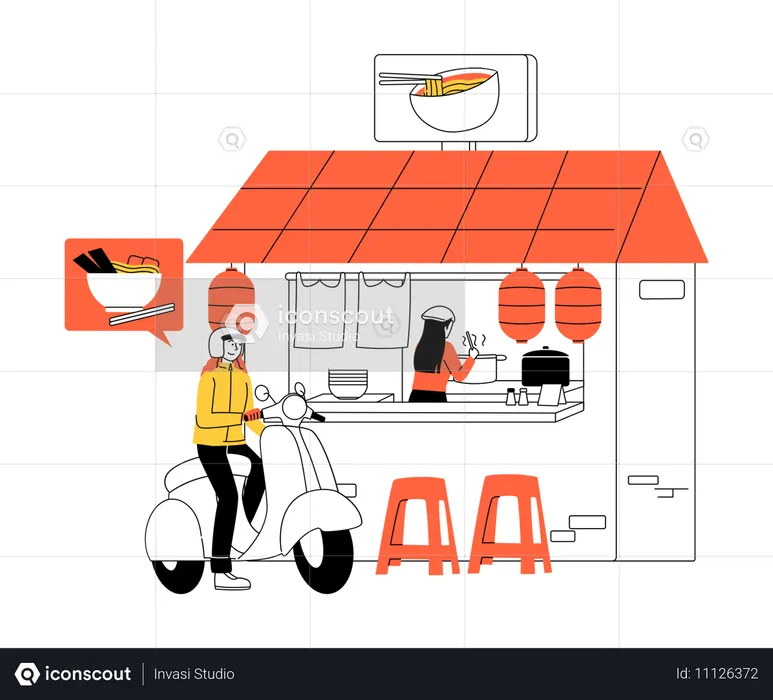 Delivery man waiting for noodles  Illustration