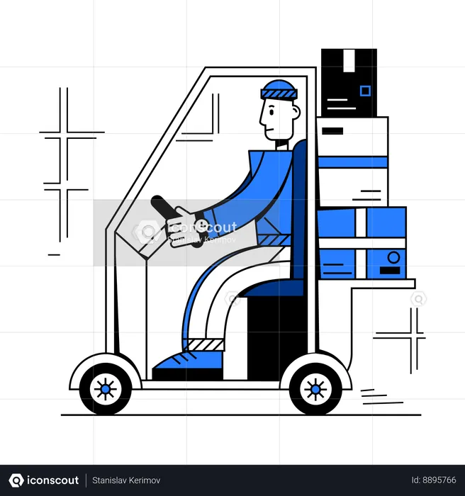 Delivery man with car carrying parcels  Illustration