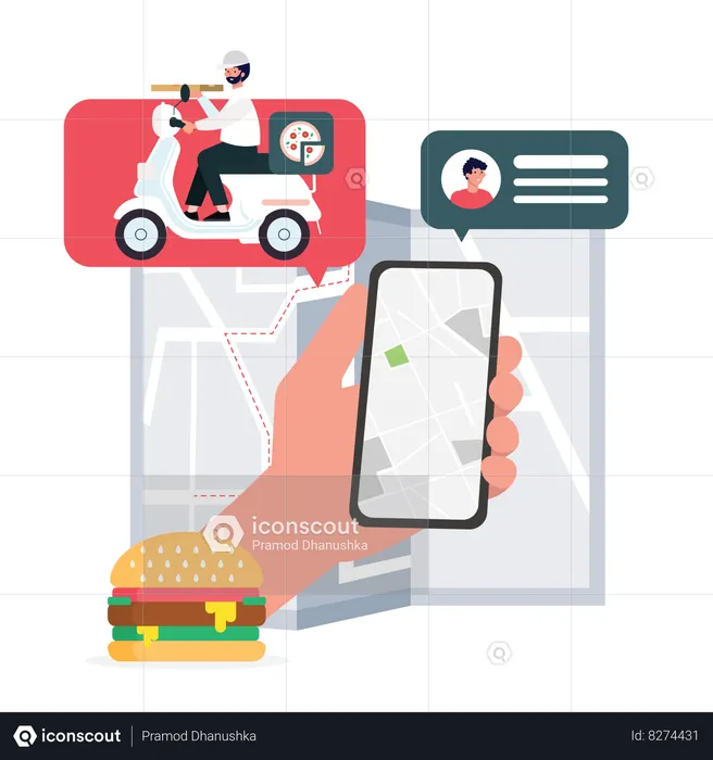 Delivery man with food tracking  Illustration