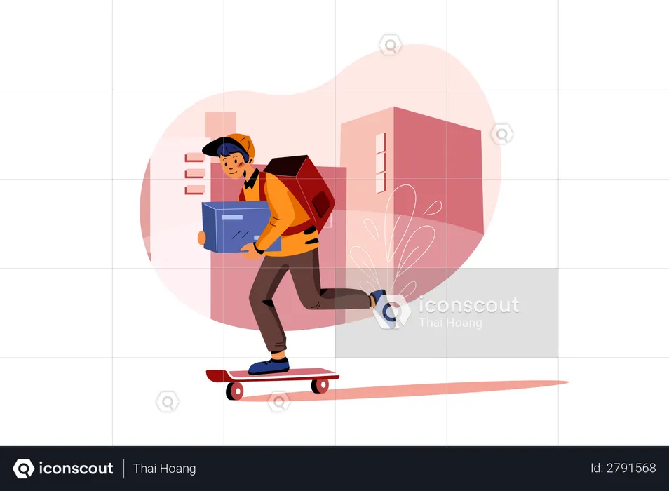 Delivery on skateboard  Illustration