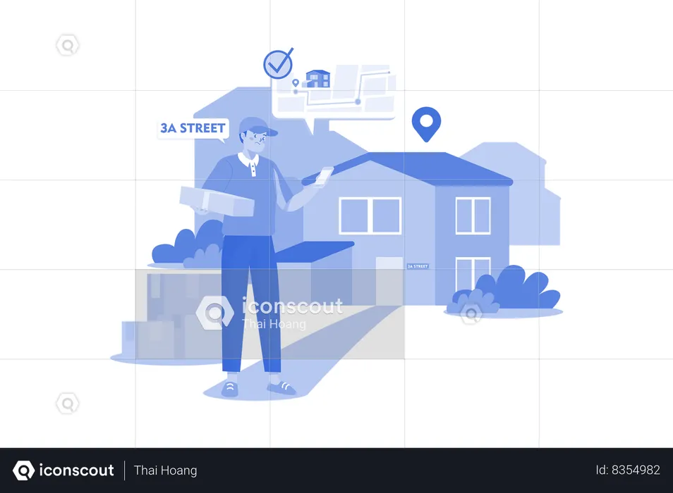 Delivery person checking delivery address location  Illustration