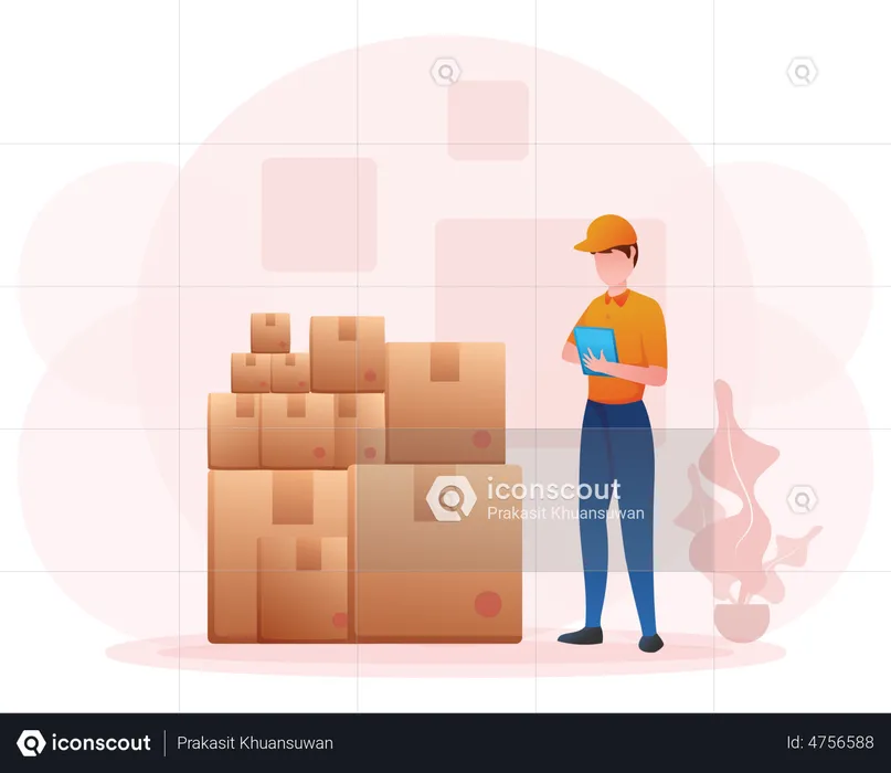 Delivery person checking stock  Illustration