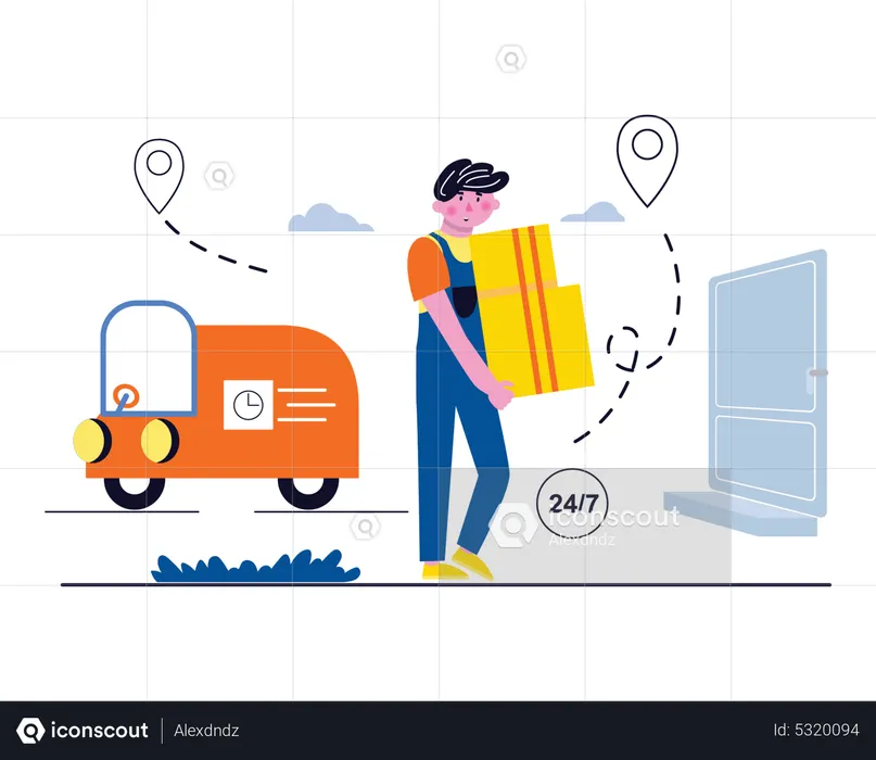 Delivery person delivering package at home  Illustration