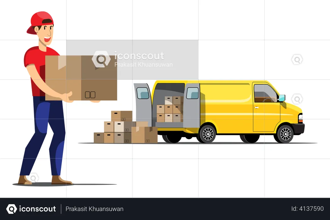 Delivery person holding courier  Illustration