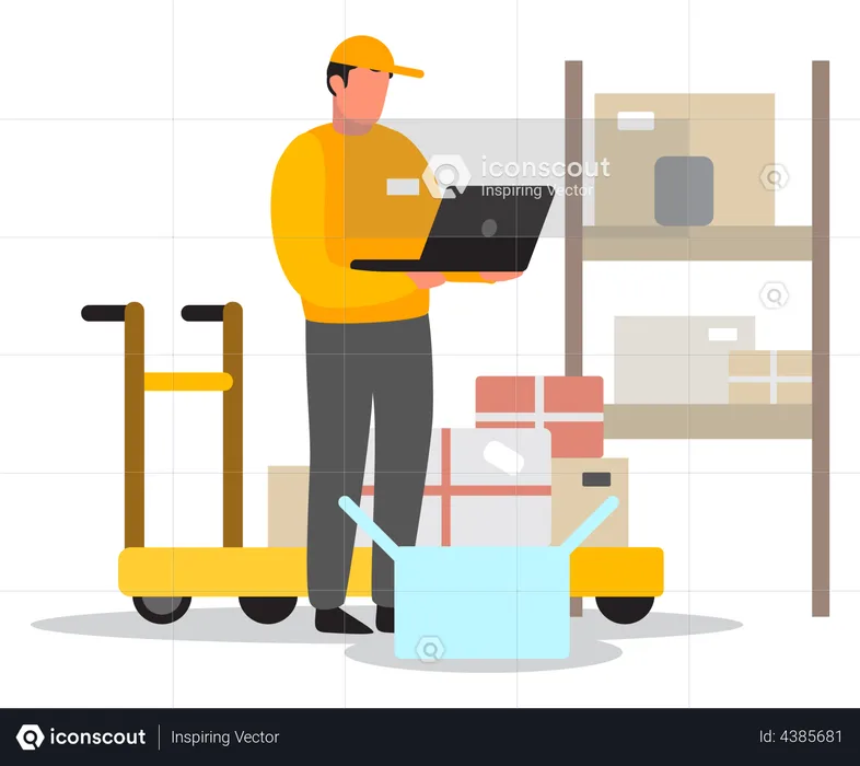Delivery person in warehouse  Illustration