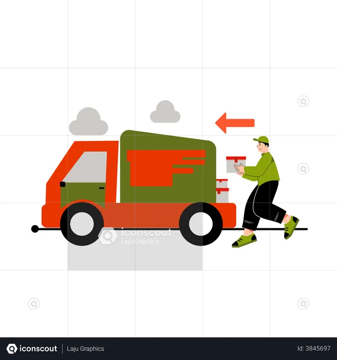 Delivery person loading parcels in truck  Illustration