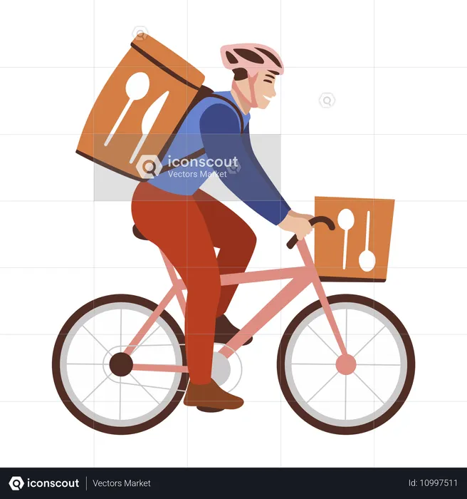 Delivery person riding a bicycle  Illustration