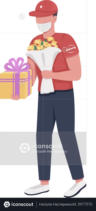 Delivery person with birthday gifts  Illustration