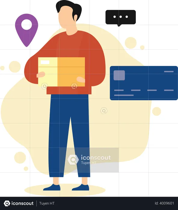 Delivery to your home. Boy with parcel on his hands flat design.  Illustration