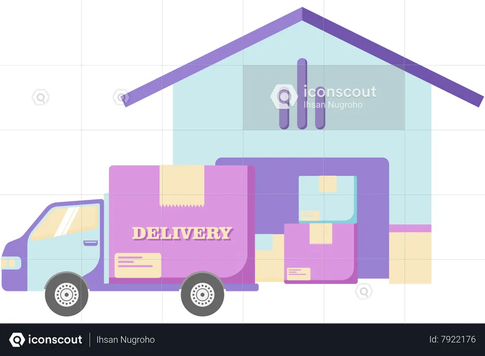 Delivery truck and goods warehouse  Illustration