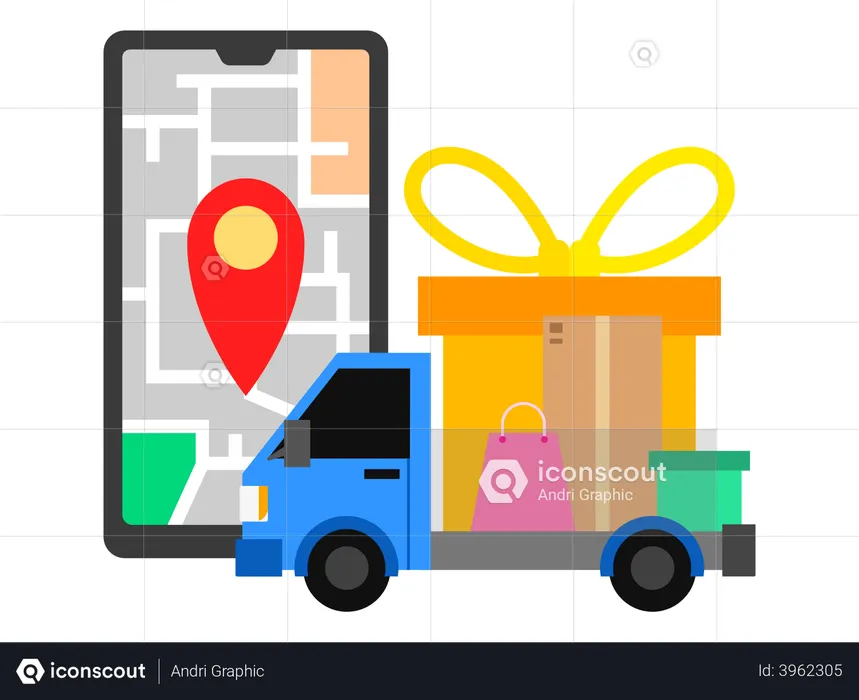 Delivery truck reaching at delivery location  Illustration