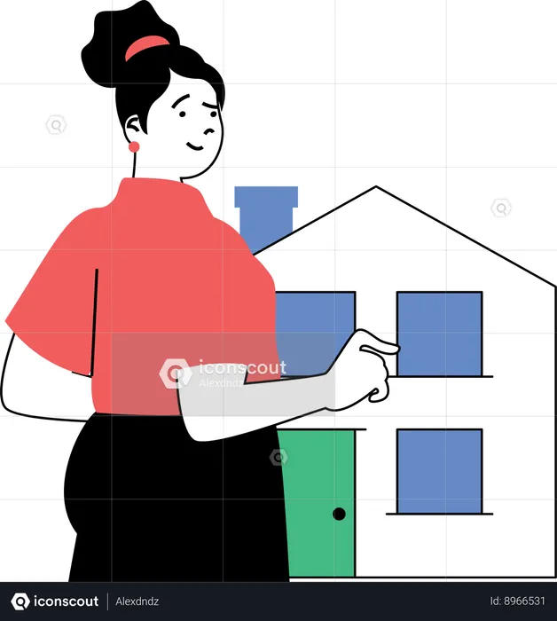 Delivery woman drops logistic at perfect address  Illustration