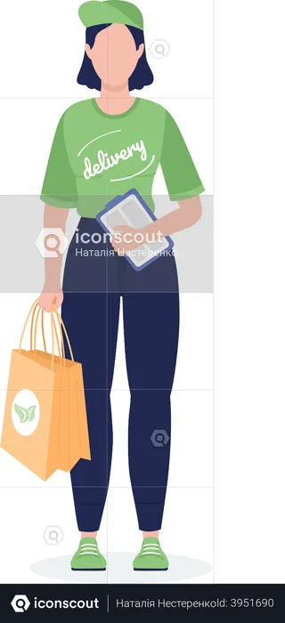 Delivery woman holding eco-friendly bag  Illustration