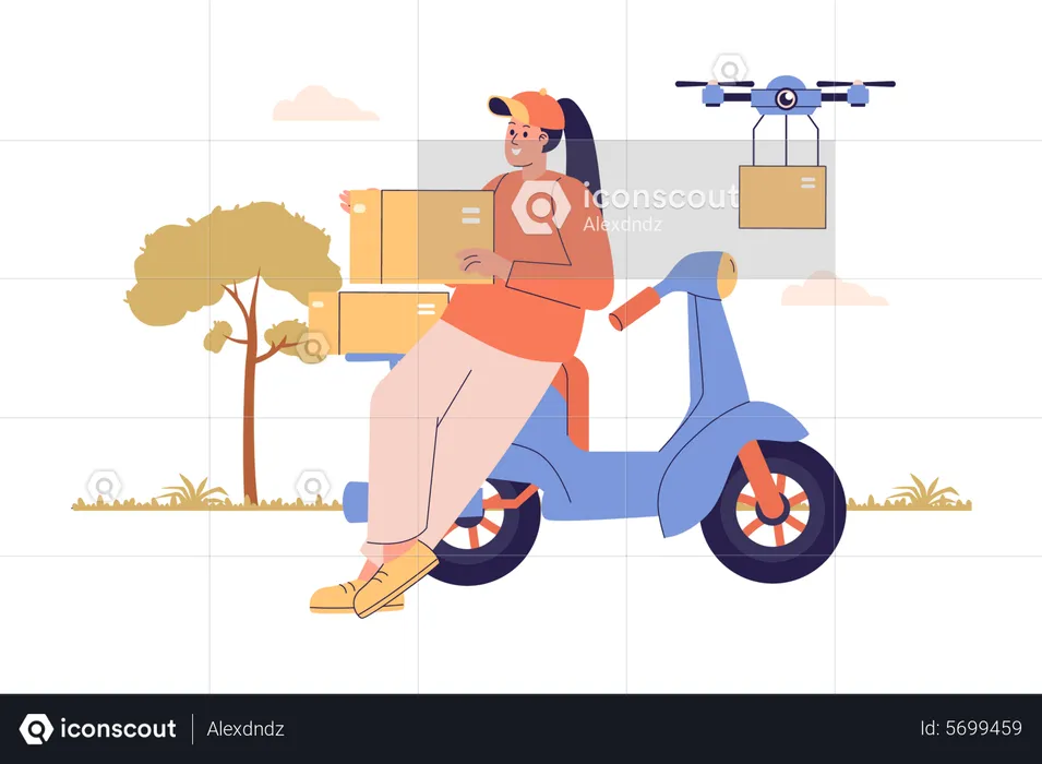 Delivery woman working as delivery agent  Illustration