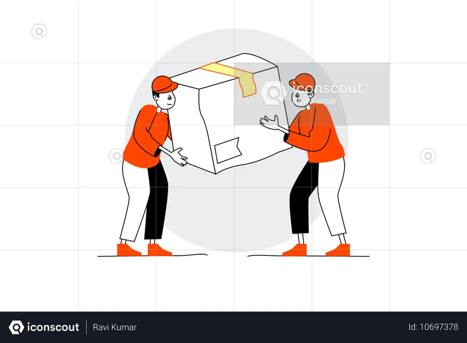 Delivery workers lifting package  Illustration