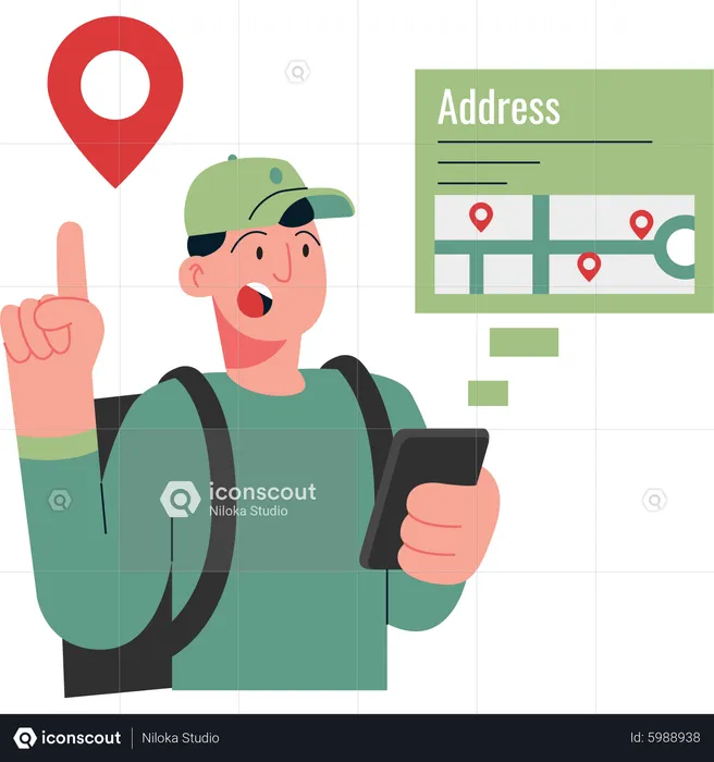 Deliveryman checking address  Illustration