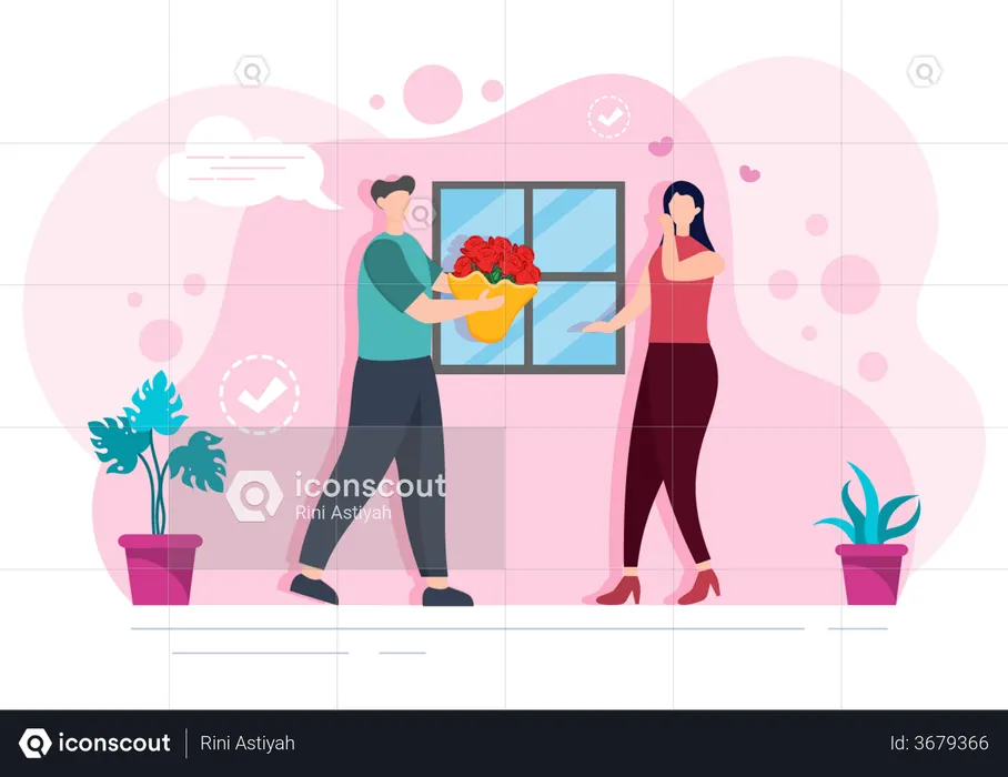 Deliveryman delivering flowers  Illustration