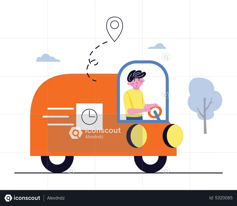 Deliveryman driving van  Illustration