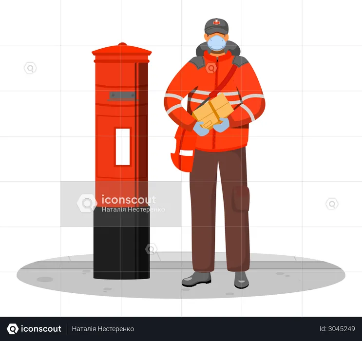 Deliveryman getting delivery packages from postbox  Illustration