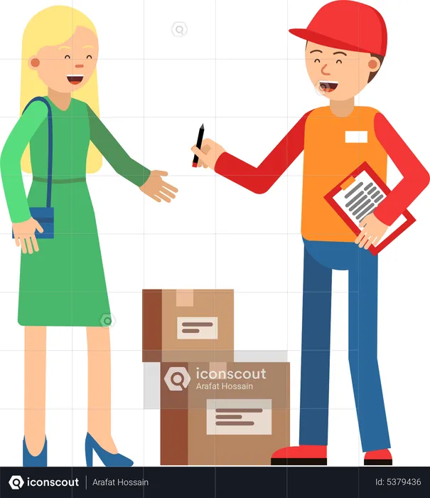 Deliveryman giving package to girl  Illustration