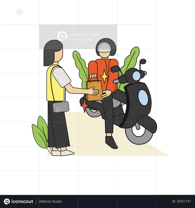 Deliveryman giving package to woman  Illustration