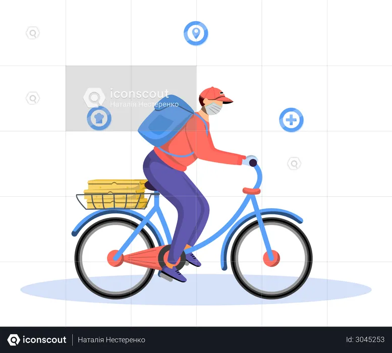 Deliveryman going to deliver courier on cycle  Illustration
