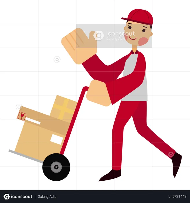 Deliveryman pushing delivery cart  Illustration