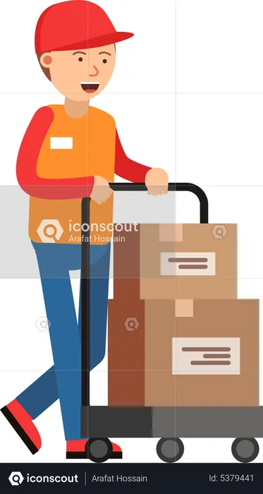 Deliveryman pushing package cart  Illustration