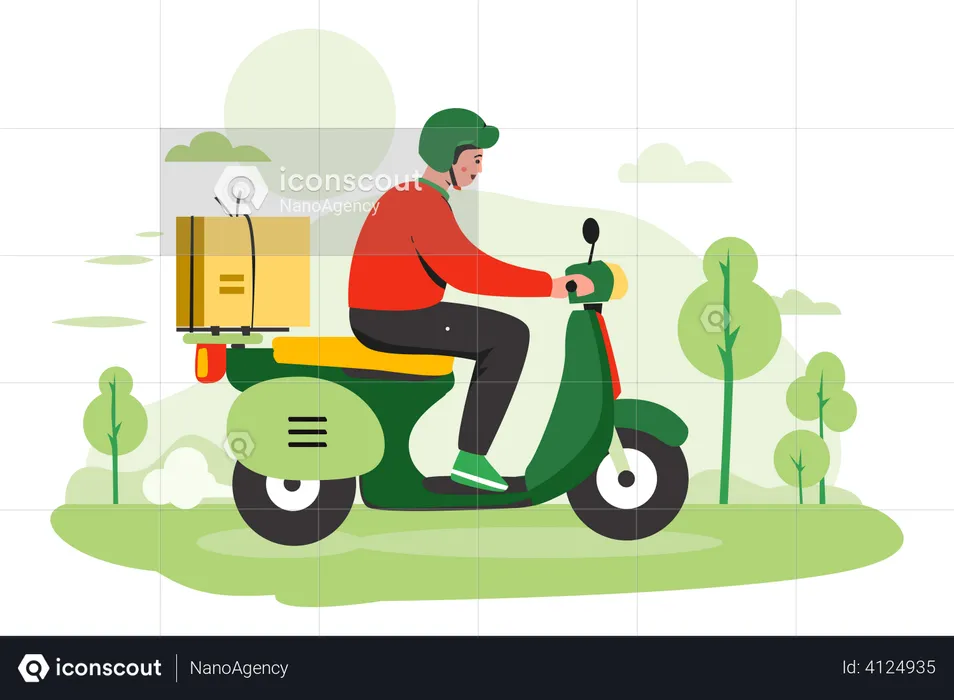 Deliveryman Riding scooter  Illustration