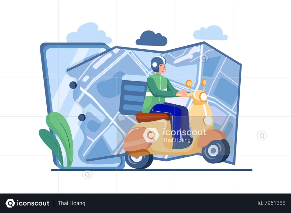 Deliveryman riding scooter  Illustration